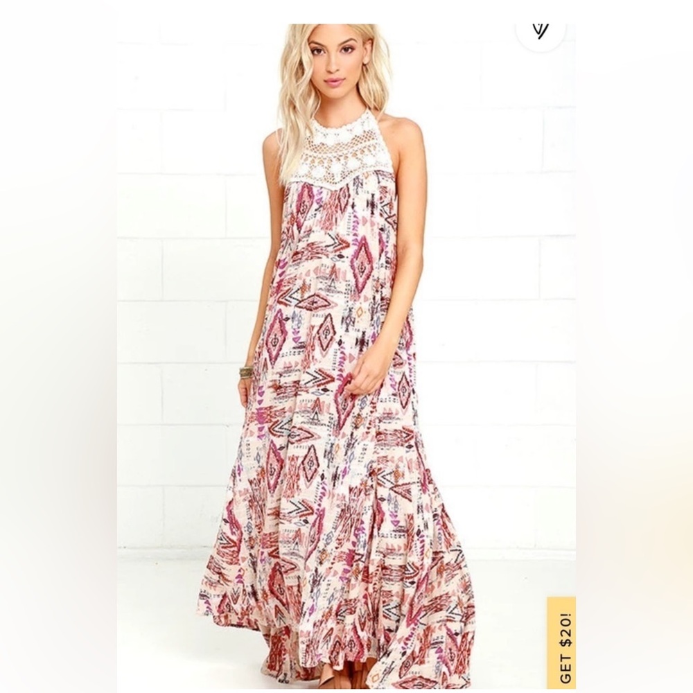 Billabong Shine On Beige Print Crochet Maxi Dress. Only worn once.
